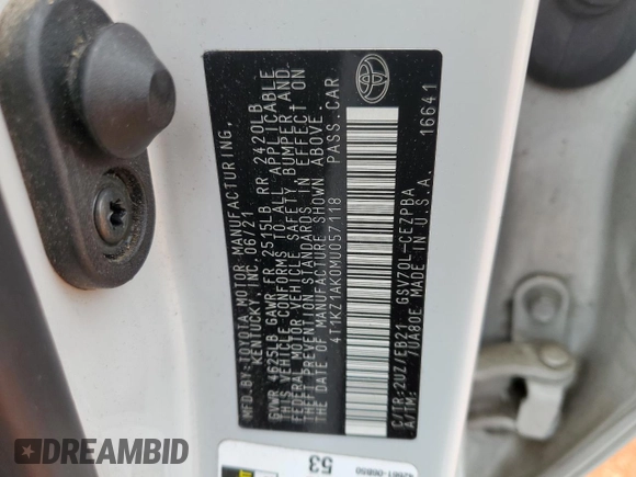 2021 Toyota Camry XSE with VIN 4T1KZ1AK0MU057118, listed as a Copart auction lot 53871805 with 94,179 mi miles and Salvage title. Bid and sale history available at DreamBid. Image 14.