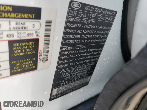 2014 Land Rover Range Rover Supercharged Autobiography with VIN SALGV2TF0EA176021, listed as a Copart auction lot 56179935 with 138,467 mi miles and Clean title. Bid and sale history available at DreamBid. Image 13.