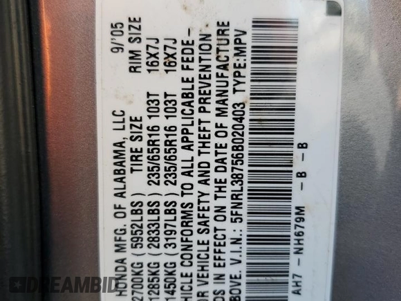 2006 Honda Odyssey EX-L z VIN 5FNRL38756B020403, wystawiony jako Copart lot #58294445 z przebiegiem 248 529 mil mil oraz Szkoda całkowita • Salvage title. Historia ofert i sprzedaży dostępna na DreamBid. Obrazek 13.
