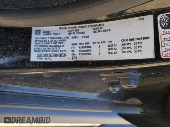 2007 Hummer H3 SUV with VIN 5GTDN13E578168334, listed as a Copart auction lot 87213784 with 176,907 mi miles and Clean Title. Bid and sale history available at DreamBid. Image 13.