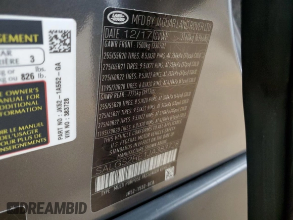 2018 Land Rover Range Rover with VIN SALGS2RE1JA383728, listed as a Copart auction lot 45479275 with 50,122 mi miles and Clean title. Bid and sale history available at DreamBid. Image 13.