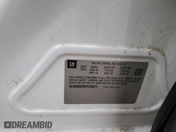 2015 Buick LaCrosse Leather with VIN 1G4GB5GR9FF209572, listed as a Copart auction lot 84717644 with 98,030 mi miles and Salvage Title. Bid and sale history available at DreamBid. Image 14.