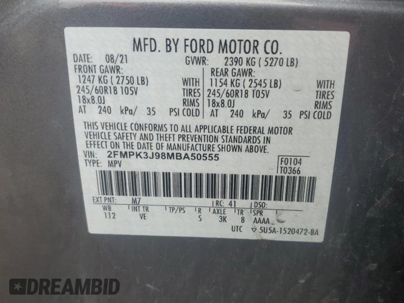 2021 Ford Edge SEL z VIN 2FMPK3J98MBA50555, wystawiony jako Copart lot #58509445 z przebiegiem 114 188 mil mil oraz Czysty tytuł • Clean title. Historia ofert i sprzedaży dostępna na DreamBid. Obrazek 13.