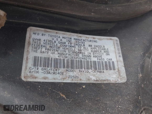 1993 Toyota Camry LE z VIN 4T1SK12E6PU248270, wystawiony jako IAAI lot #42160426 z przebiegiem 225 221 mil mil oraz . Historia ofert i sprzedaży dostępna na DreamBid. Obrazek 9.