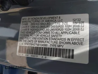 2022 Honda Pilot Special Edition with VIN 5FNYF6H27NB104990, listed as a IAAI auction lot 42219770 with 23,200 mi miles and . Bid and sale history available at DreamBid. Image 9.