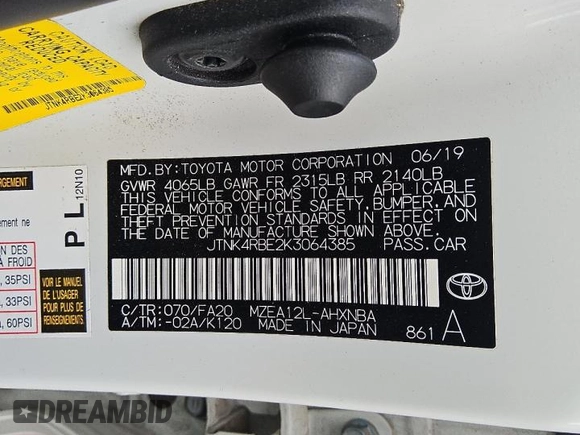 2019 Toyota Corolla Hatchback SE with VIN JTNK4RBE2K3064385, listed as a Copart auction lot 50963055 with 62,076 mi miles and Clean Title. Bid and sale history available at carsss.com. Image 12.