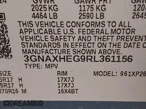 2024 Chevrolet Equinox LS with VIN 3GNAXHEG9RL361156, listed as a IAAI auction lot 42031918 with 10,957 mi miles and . Bid and sale history available at DreamBid. Image 9.