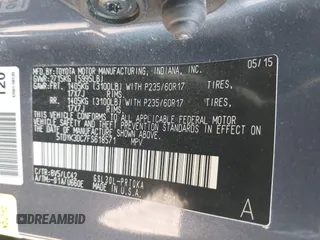 2015 Toyota Sienna XLE with VIN 5TDYK3DC7FS618571, listed as a IAAI auction lot 41930199 with 49,516 mi miles and . Bid and sale history available at carsss.com. Image 9.