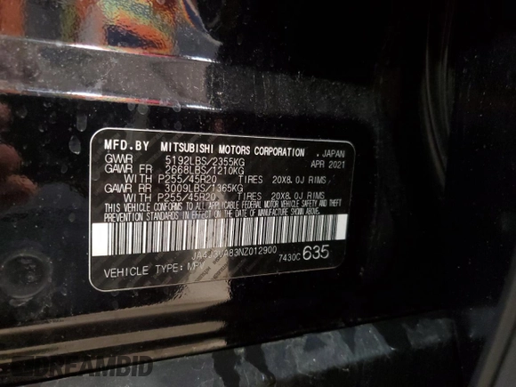 2022 Mitsubishi Outlander SEL z VIN JA4J3VA83NZ012900, wystawiony jako Copart lot #53317745 z przebiegiem 32 547 mil mil oraz Szkoda całkowita • Salvage title. Historia ofert i sprzedaży dostępna na DreamBid. Obrazek 14.
