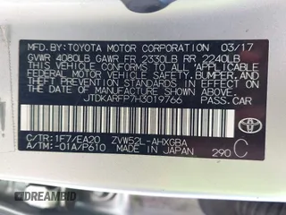 2017 Toyota Prius Plus with VIN JTDKARFP7H3019766, listed as a IAAI auction lot 41850601 with 281,540 mi miles and . Bid and sale history available at DreamBid. Image 9.