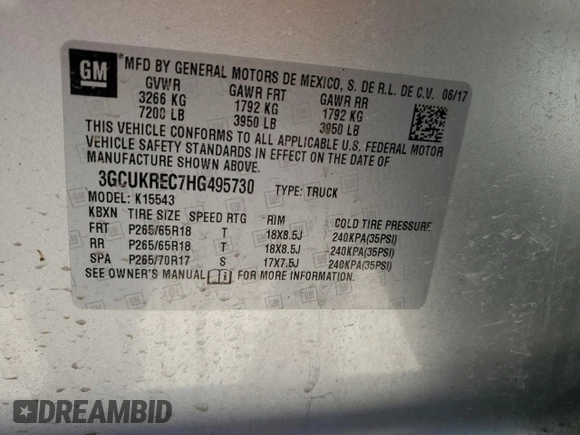 2017 Chevrolet Silverado 1500 LT with VIN 3GCUKREC7HG495730, listed as a Copart auction lot 48367465 with 126,932 mi miles and Salvage Title. Bid and sale history available at DreamBid. Image 13.