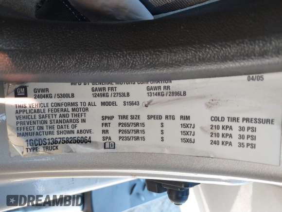 2005 Chevrolet Colorado 1SE LS Z71 z VIN 1GCDS136758256064, wystawiony jako IAAI lot #41847110 z przebiegiem 200 960 mil mil oraz . Historia ofert i sprzedaży dostępna na DreamBid. Obrazek 9.