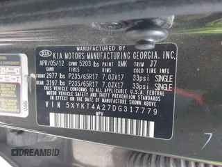 2013 Kia Sorento LX with VIN 5XYKT4A27DG317779, listed as a IAAI auction lot 41321068 with 155,648 mi miles. Bid and sale history available at carsss.com. Image 9.