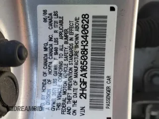 2008 Honda Civic LX with VIN 2HGFA16508H340628, listed as a Copart auction lot 55938535 with 168,922 mi miles and Salvage Title. Bid and sale history available at DreamBid. Image 12.