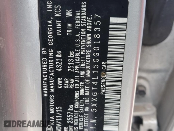 2016 Kia Optima LX Turbo with VIN 5XXGT4L15GG018357, listed as a Copart auction lot 44613745 with 98,325 mi miles and Salvage Title. Bid and sale history available at carsss.com. Image 15.