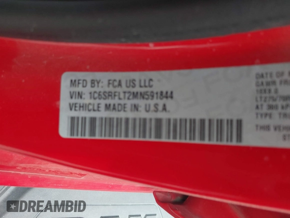 2021 Ram 1500 Rebel with VIN 1C6SRFLT2MN591844, listed as a IAAI auction lot 40410248 with 84,759 mi miles and . Bid and sale history available at DreamBid. Image 9.