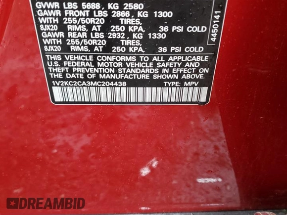 2021 Volkswagen Atlas SE with VIN 1V2KC2CA3MC204438, listed as a Copart auction lot 56788705 with 46,734 mi miles and Clean title. Bid and sale history available at DreamBid. Image 12.