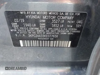 2019 Hyundai Accent SE with VIN 3KPC24A33KE077656, listed as a IAAI auction lot 42025342 with 109,403 mi miles. Bid and sale history available at carsss.com. Image 9.
