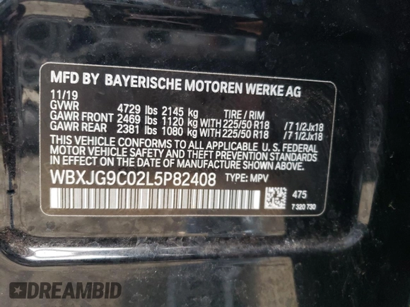 2020 BMW X1 xDrive28i z VIN WBXJG9C02L5P82408, wystawiony jako Copart lot #43805615 z przebiegiem 23 111 mil mil oraz Szkoda całkowita • Salvage title. Historia ofert i sprzedaży dostępna na DreamBid. Obrazek 12.