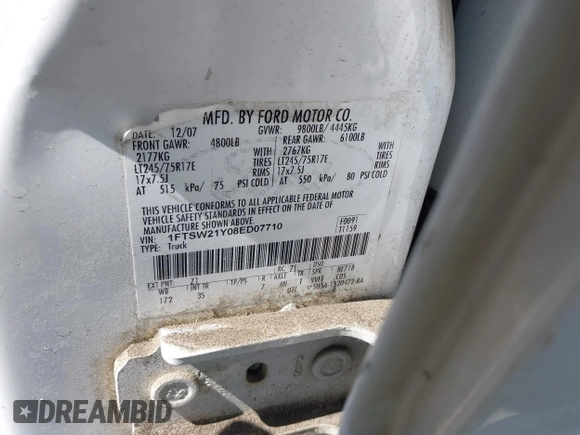 2008 Ford F-250 XL с VIN 1FTSW21Y08ED07710, выставлен на аукционе IAAI как лот 42663172 с пробегом 183 352 миль миль и . История ставок и продаж доступна на DreamBid. Изображение 9.