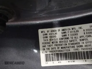 2013 Honda Accord Sdn EX-L with VIN 1HGCR2F89DA277534, listed as a IAAI auction lot 41895128 with 179,266 mi miles. Bid and sale history available at carsss.com. Image 9.