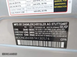 2007 Mercedes-Benz S-Class 5.5L V8 with VIN WDDNG86X87A130574, listed as a IAAI auction lot 41446793 with 130,606 mi miles. Bid and sale history available at carsss.com. Image 9.
