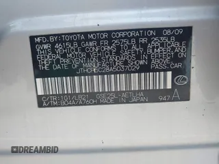 2010 Lexus IS 250 z VIN JTHCF5C28A5037029, wystawiony jako IAAI lot #42251276 z przebiegiem 195 658 mil mil oraz . Historia ofert i sprzedaży dostępna na DreamBid. Obrazek 9.