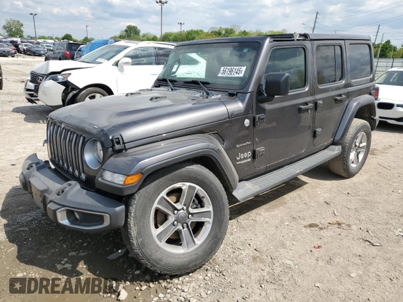 2019 Jeep Wrangler Unlimited Sahara with VIN 1C4HJXENXKW521630, listed as a Copart auction lot 56196145 with 56,753 mi miles and Salvage title. Bid and sale history available at DreamBid. Image 1.