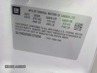 2012 Chevrolet Impala LT Fleet with VIN 2G1WG5E36C1273290, listed as a IAAI auction lot 42106008 with 228,871 mi miles and . Bid and sale history available at DreamBid. Image 9.