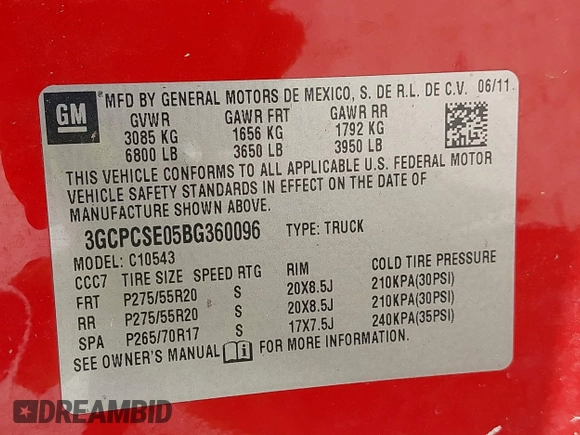 2011 Chevrolet Silverado 1500 LT with VIN 3GCPCSE05BG360096, listed as a IAAI auction lot 42286136 with 208,072 mi miles and . Bid and sale history available at DreamBid. Image 9.