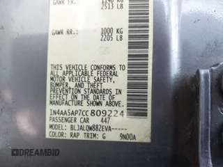 2012 Nissan Maxima S with VIN 1N4AA5AP7CC809224, listed as a IAAI auction lot 42602623 with 125,822 mi miles and . Bid and sale history available at DreamBid. Image 9.