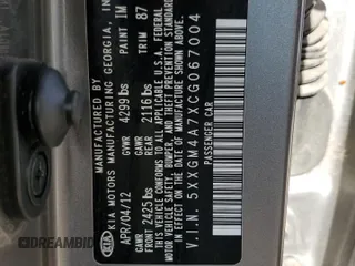 2012 Kia Optima LX z VIN 5XXGM4A7XCG067004, wystawiony jako Copart lot #54222805 z przebiegiem 112 694 mil mil oraz Nie do naprawy • Non repairable. Historia ofert i sprzedaży dostępna na DreamBid. Obrazek 14.