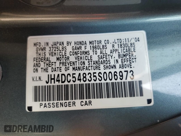 2005 Acura RSX with VIN JH4DC54835S006973, listed as a Copart auction lot 75769944 with 145,120 mi miles and Salvage Title. Bid and sale history available at carsss.com. Image 14.