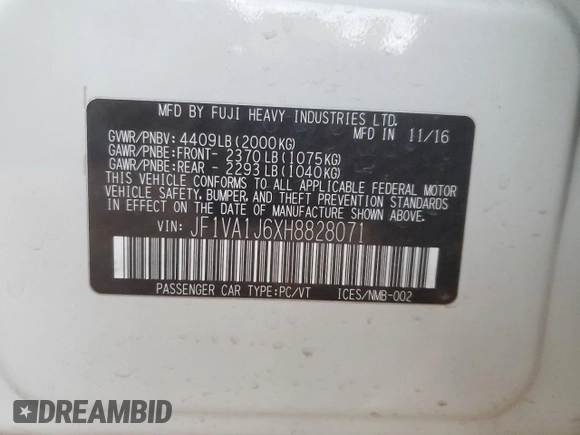 2017 Subaru WRX Limited with VIN JF1VA1J6XH8828071, listed as a Copart auction lot 86161414 with 86,949 mi miles and Salvage Title. Bid and sale history available at carsss.com. Image 12.