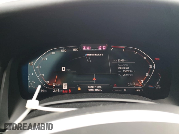 2020 BMW 8 Series M850i with VIN WBAGV8C05LCE00682, listed as a Copart auction lot 77863994 with 22,999 mi miles and Salvage Title. Bid and sale history available at carsss.com. Image 9.