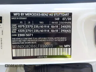 2020 Mercedes-Benz GLC 300 with VIN W1N0G8DB6LF850005, listed as a IAAI auction lot 42526148 with 21,700 mi miles and . Bid and sale history available at DreamBid. Image 9.