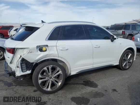 2021 Audi Q3 S line Premium with VIN WA1DECF35M1057343, listed as a Copart auction lot 49661305 with 40,580 mi miles and Salvage title. Bid and sale history available at DreamBid. Image 3.