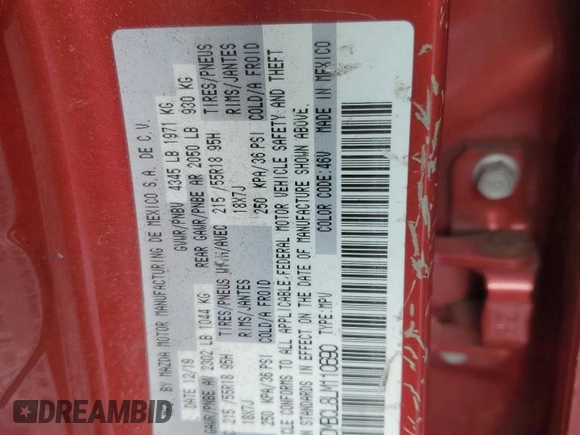 2020 Mazda CX-30 Select with VIN 3MVDMBCL8LM110690, listed as a Copart auction lot 63198125 with 67,180 mi miles and Salvage title. Bid and sale history available at DreamBid. Image 12.