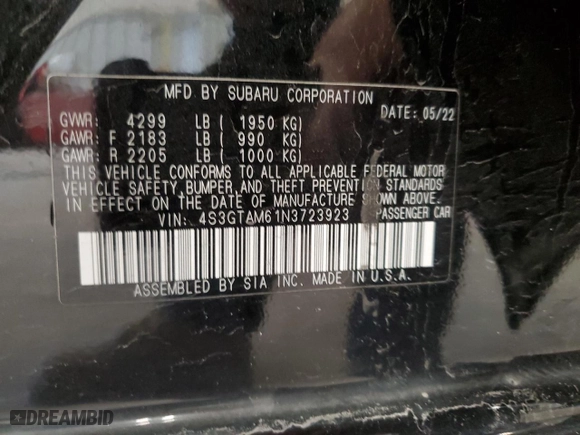 2022 Subaru Impreza Sport with VIN 4S3GTAM61N3723923, listed as a Copart auction lot 81659784 with 43,897 mi miles and Non Repairable. Bid and sale history available at carsss.com. Image 14.