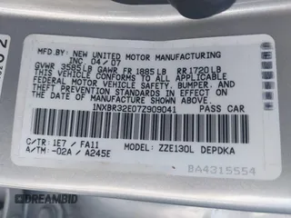2007 Toyota Corolla CE with VIN 1NXBR32E07Z909041, listed as a IAAI auction lot 41968628 with 140,369 mi miles and . Bid and sale history available at carsss.com. Image 9.