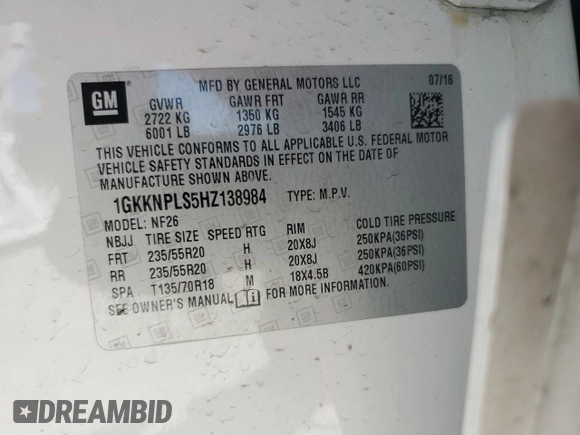 2017 GMC Acadia Denali with VIN 1GKKNPLS5HZ138984, listed as a Copart auction lot 48759195 with 114,946 mi miles and Salvage Title. Bid and sale history available at carsss.com. Image 15.