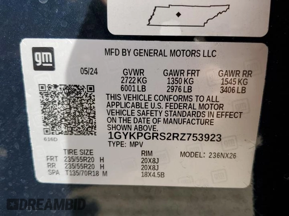 2024 Cadillac XT6 AWD Sport with VIN 1GYKPGRS2RZ753923, listed as a Copart auction lot 42375635 with 9,437 mi miles and Salvage Title. Bid and sale history available at carsss.com. Image 13.