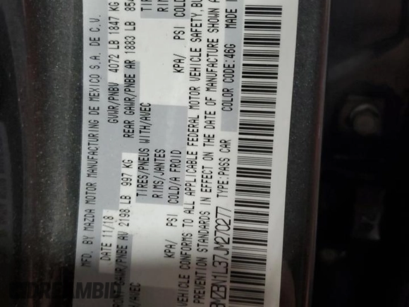 2018 Mazda 3 Touring with VIN 3MZBN1L37JM270277, listed as a Copart auction lot 55070135 with 24,392 mi miles and Salvage Title. Bid and sale history available at DreamBid. Image 12.