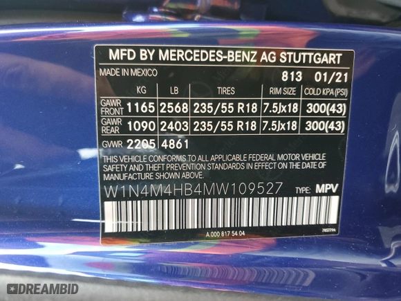 2021 Mercedes-Benz GLB with VIN W1N4M4HB4MW109527, listed as a Copart auction lot 87762835 with 55,442 mi miles and Salvage Title. Bid and sale history available at carsss.com. Image 12.