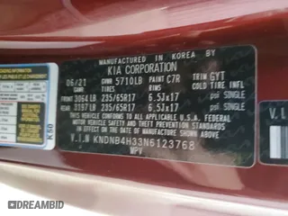 2022 Kia Carnival LXS with VIN KNDNB4H33N6123768, listed as a Copart auction lot 76234214 with 41,387 mi miles and Salvage Title. Bid and sale history available at carsss.com. Image 13.