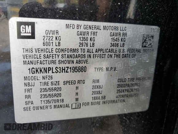 2017 GMC Acadia Denali with VIN 1GKKNPLS3HZ195880, listed as a Copart auction lot 46048255 with 114,532 mi miles and Salvage Title. Bid and sale history available at carsss.com. Image 13.