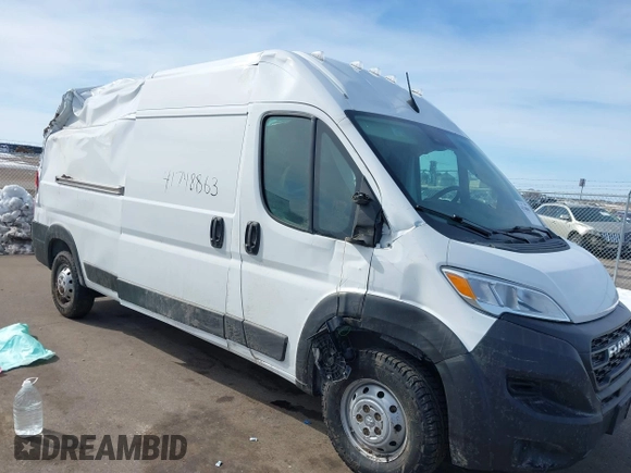 2023 Ram ProMaster Cargo with VIN 3C6LRVDG9PE567047, listed as a IAAI auction lot 41748863 with 186,717 mi miles. Bid and sale history available at carsss.com. Image 1.