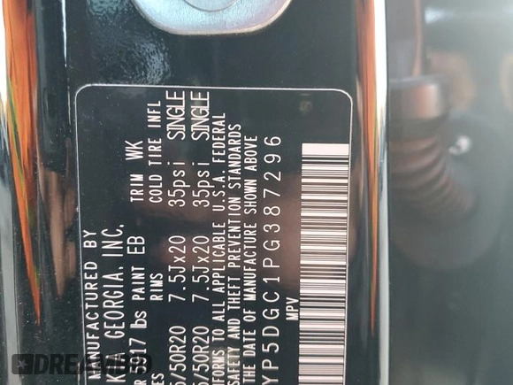 2023 Kia Telluride SX with VIN 5XYP5DGC1PG387296, listed as a Copart auction lot 81587334 with 21,435 mi miles and Salvage title. Bid and sale history available at DreamBid. Image 15.