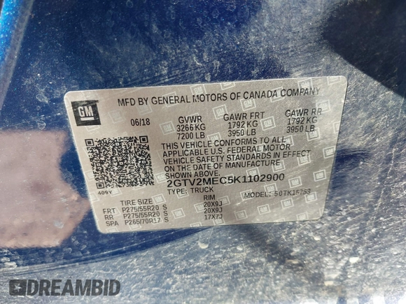 2019 GMC Sierra 1500 SLE z VIN 2GTV2MEC5K1102900, wystawiony jako IAAI lot #41996612 z przebiegiem 69 502 mil mil oraz . Historia ofert i sprzedaży dostępna na DreamBid. Obrazek 9.