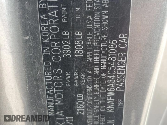 2012 Kia Forte SX с VIN KNAFW6A34C5481086, выставлен на аукционе Copart как лот 57241265 с пробегом 117 233 миль миль и Списание • Salvage title. История ставок и продаж доступна на DreamBid. Изображение 12.